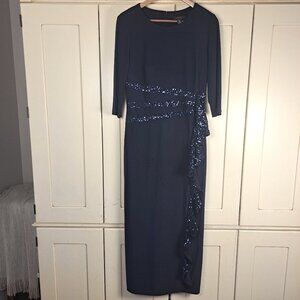 K&M Richards Navy Blue Long Gown Sequin Detail Sz 10 Mother of the Bride Prom